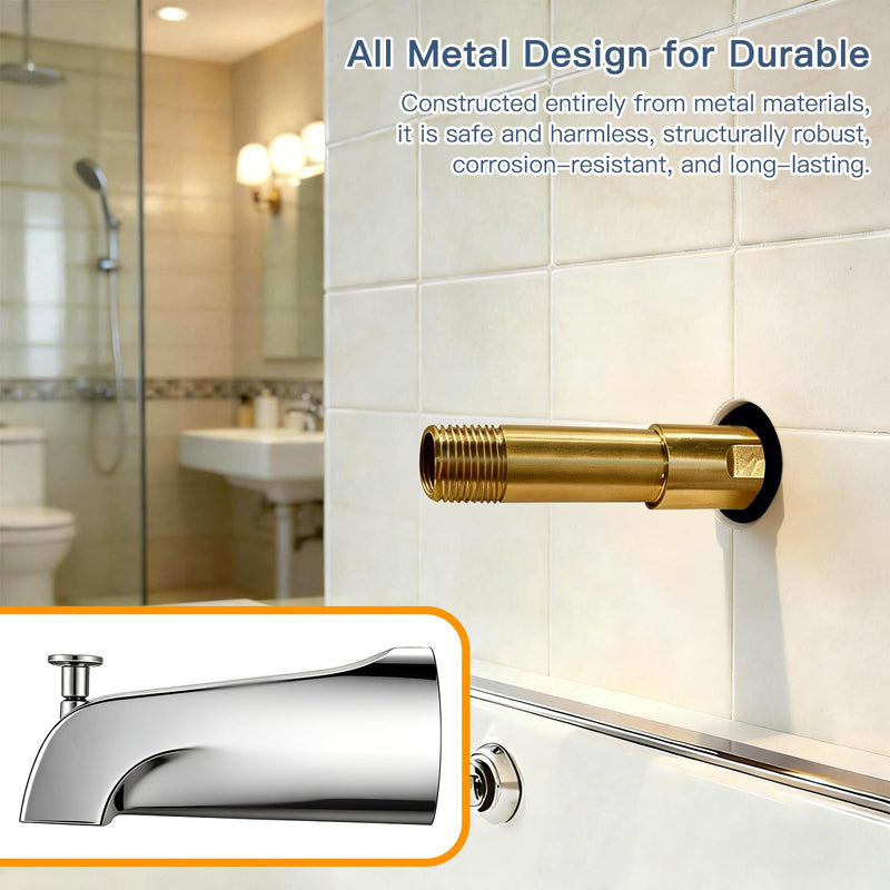 Tub Spout with Diverter, Heavy Duty All Metal Bathtub Faucet with Brass,Shower Slip-on Bathtub Faucet for 1/2 Inch Copper Pipe,5-3/8 Inch Bath Tub Faucet Replacement,Chrome Chrome