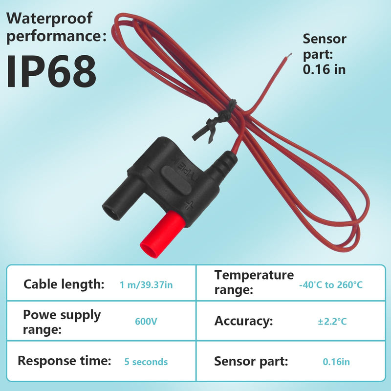 80BK-A Type K Thermocouple, Temperature Bead Probe, Clamp for Fluke Multimeter.
