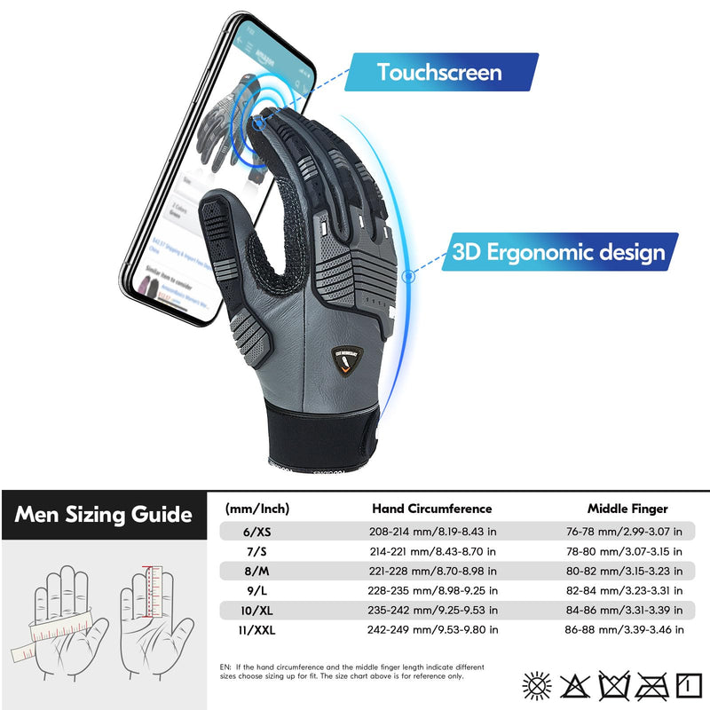Vgo... Cutproof Gloves,Cut Resistant Gloves,HPPE Anti-cut Liner,Hand Protection,ANSI A3,Touchscreen Large(1 Pair) Gray(cow Leather)