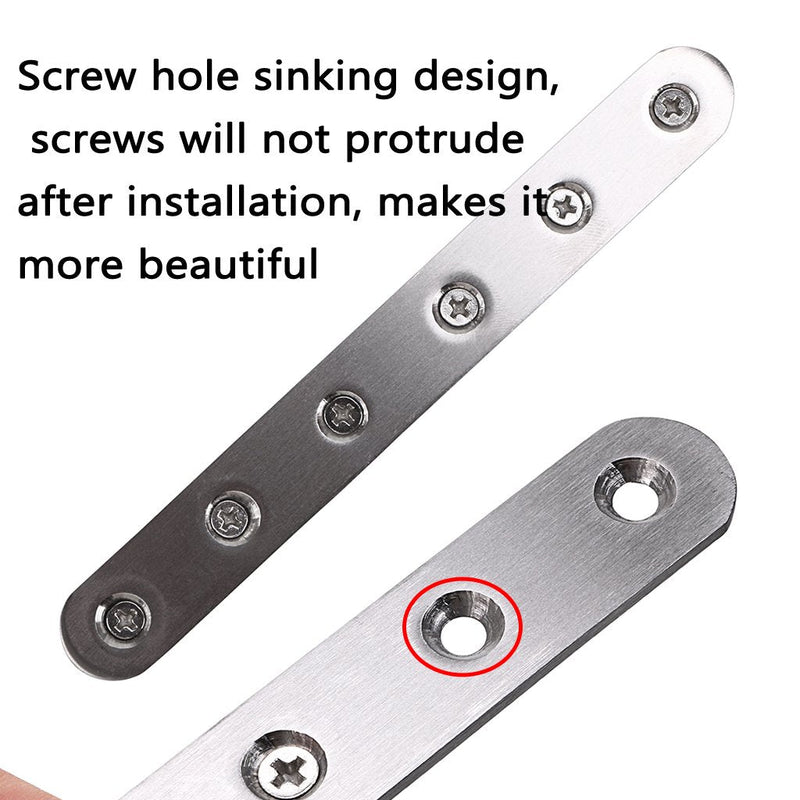 Sumnacon 8 Pcs Stainless Steel Flat Plates - 6 Inch Heavy Duty Mending Plate Straight Corner Brace Brackets Connector Furniture Repair Fixing Joint with Screws, Silver 6 Inch Silver