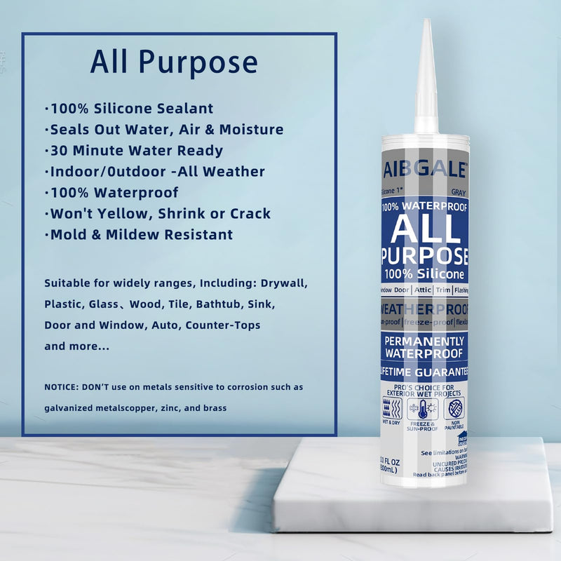 4 Packs Gray Silicone Sealant, All-Purpose 100% Waterproof Silicone Caulk, Adhesive CaulkingSilicone for Indoor Outdoor Windows, AquariumBathtub Auto Leak Seaing. 10.1 0z (4) 4