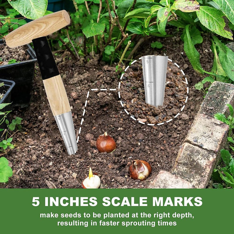 Hand Dibber Bulb Planter Tool Dibber Gardening Hand Tools with 5 Inch Measurements Stainless Steel Sow Dibbler with Non-slip Handle Seed Planter Tool Seed Dispenser Hole Digger (Yellow) Yellow