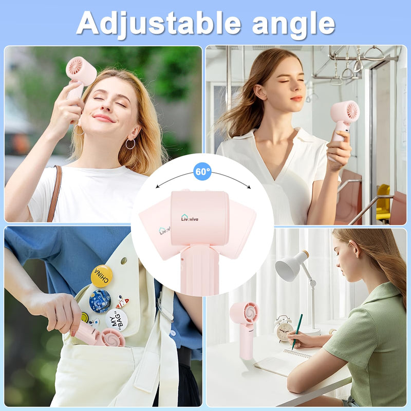 Handheld fan, adjustable blowing angle, mini portable turbo fan, USB Type-C rechargeable, infinitely variable speed high-speed personal fan, 11 Hours Battery Life (Pink) Pink