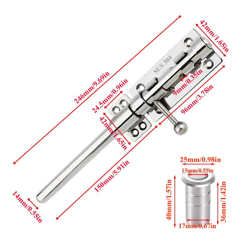 Gate Latch 304 Stainless Steel Slide Bolt Latch Heavy Duty Rustproof Barrel Bolt Latch Thickened Solid Outdoor Gate Lock Door Hardware for Shed Fence Trailer Silver 10in