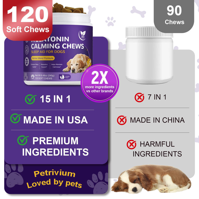 Melatonin for Dogs - Dog Sleep Aid Calming Chews for Small and Large Dogs - Natural Hemp Dog Sleep Aid, Puppy Sleeping Pills for Anxiety, Stress, Separation, Barking, Fireworks,150 ct