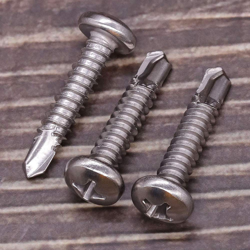 #10 x 1 Pan Head Self Drilling Screws, Phillips Drive, 410 Stainless Steel Sheet Metal Screws,Self Tapping, Dovetail Screws, Pack of 100 #10 x 1"