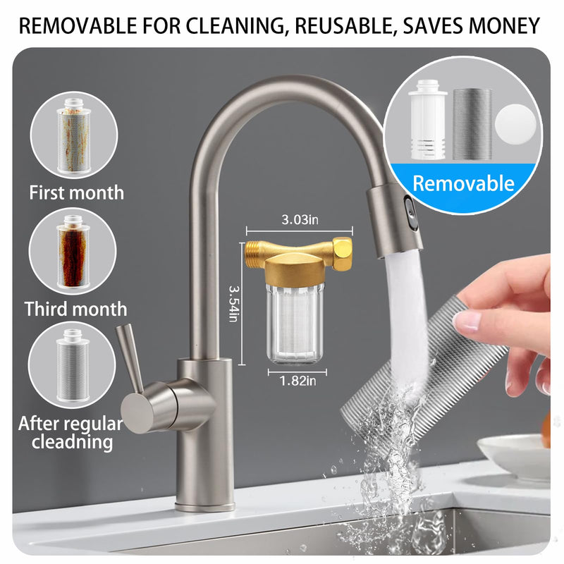 XZ01 Reusable Brass Washing Machine Water Filter, 40 Micron Visible Washer Water Filter System, for Washing Machine, Heater, Faucet, Anti Scale Protecting Sediment Filter