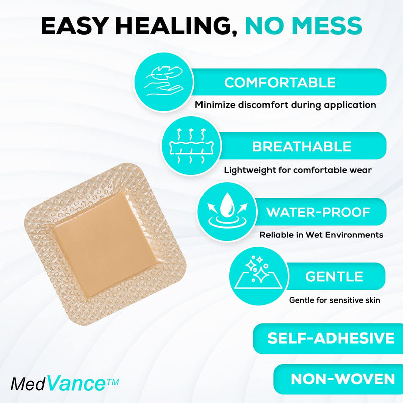 MedVanceTM Silicone - Bordered Silicone Adhesive Foam Dressing, Size 3"x3", (1.8"x1.8" pad), Box of 10 dressings 10 Count