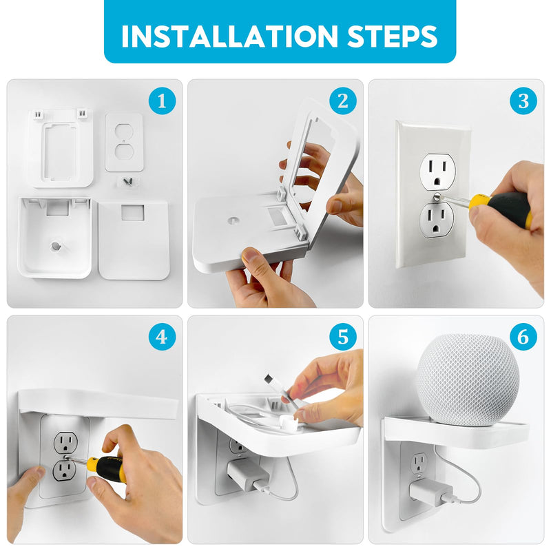 Outlet Shelf, White Wall Outlet Shelf, Outlet Shelf with Cord Storage, Standard Vertical Duplex Wall Shelf Organizer for Bathroom Decor Smart Home Space Saving Power Tools, Toothbrush (1 Pack) Standard-1 pack