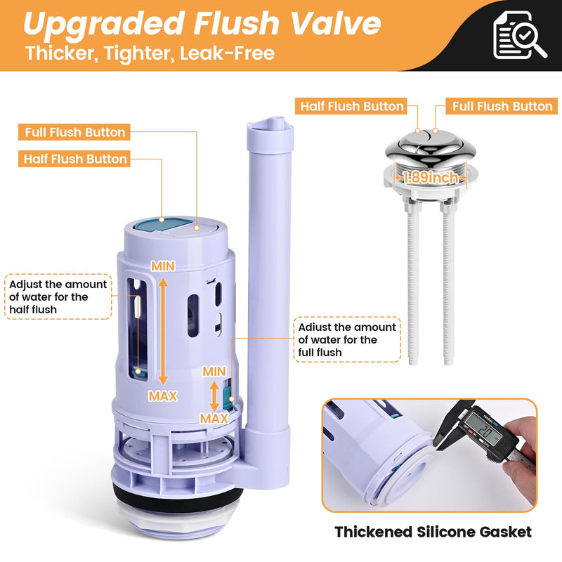 3-Inch Dual Flush Valve Replacement Kit for 2-Piece Toilets, Universal Toilet Repair Kit with Push Button, Fill Valve, Gasket & Bolts,Compatible with Glacier Bay, American Standard, and Toto 3 Inch