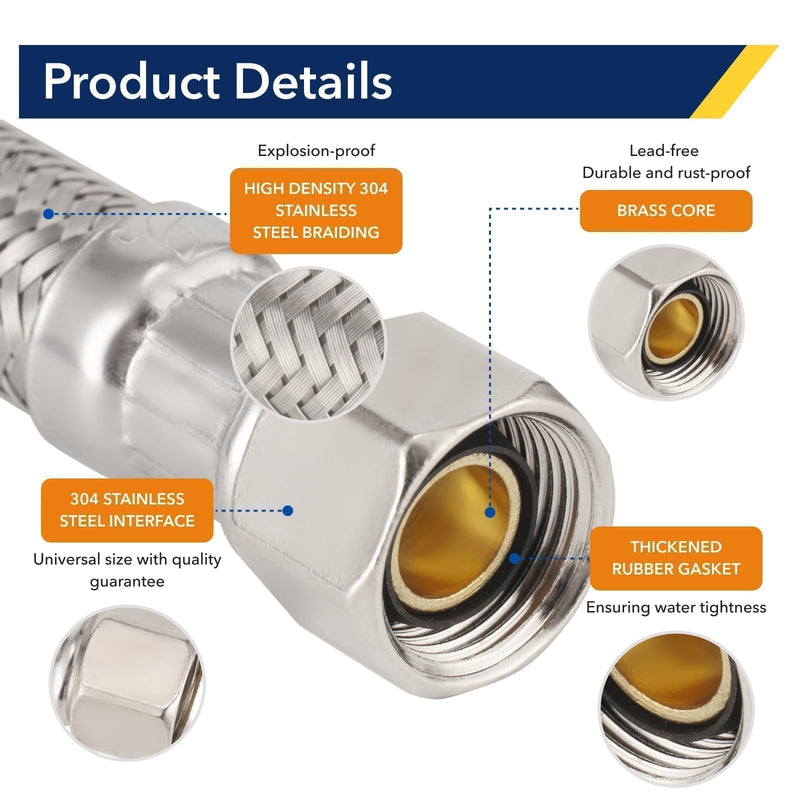 12" Delta Style Flexible Faucet Connector, 3/8" Comp M x F, 10pcs 12 Inch 10pcs