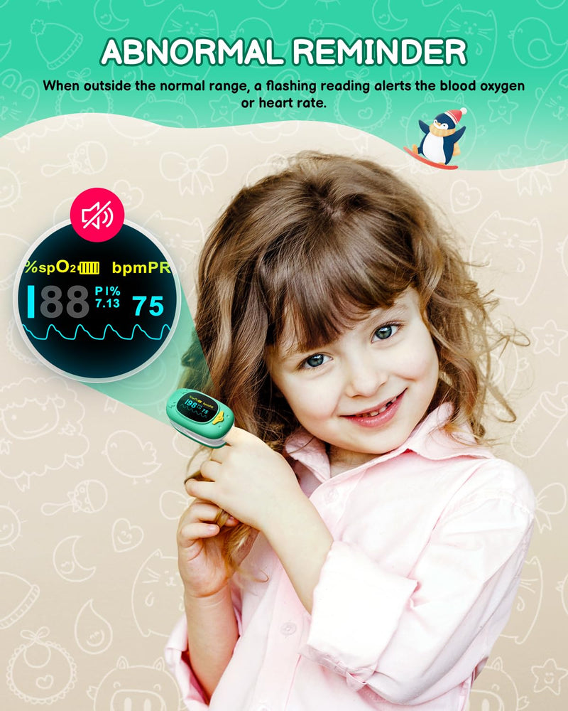 Pulse Oximeter For Kids-HOLFENRY Baby Oxygen Monitor Fingertip For Children Kids Pulse Oximeter Fingertip, Large Display, Included with AAA Battery Green