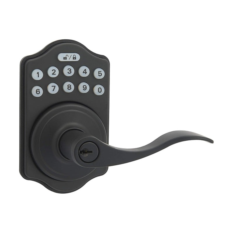 Amazon Basics Electronic Keypad, Keyless Entry Door Lock Deadbolt with Handle Set, Key Pad Front Door with Knob, Door Locks for Front Door, Door Handle, Matte Black, 1-Pack