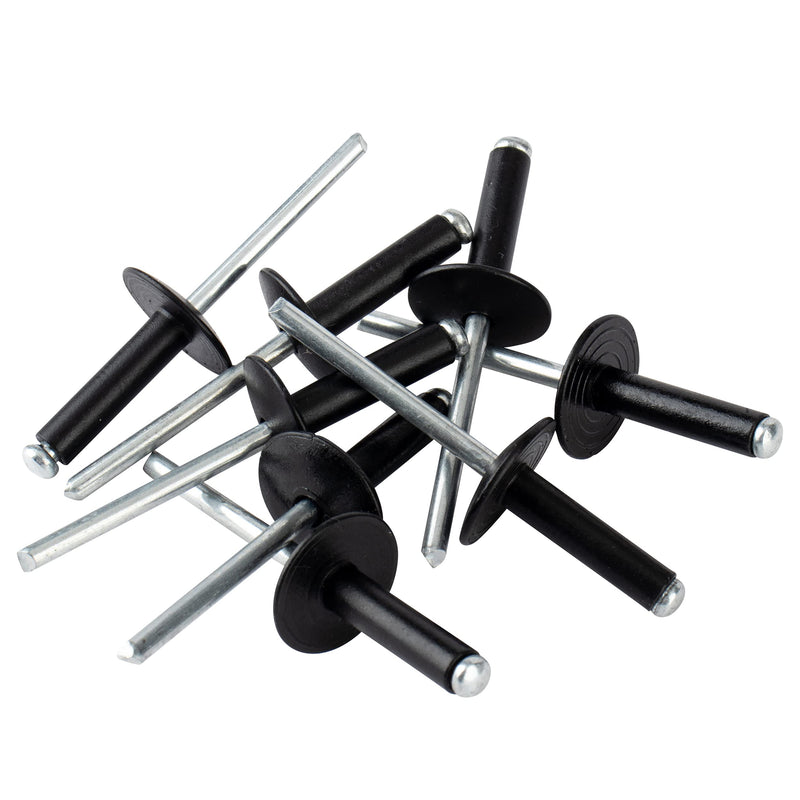 ISPINNER 100pcs 3/16" x 1" Large Flange Aluminum Blind Rivets, Pop Rivets Grip Grange 18-20mm (Black) 3/16" x 1" Black