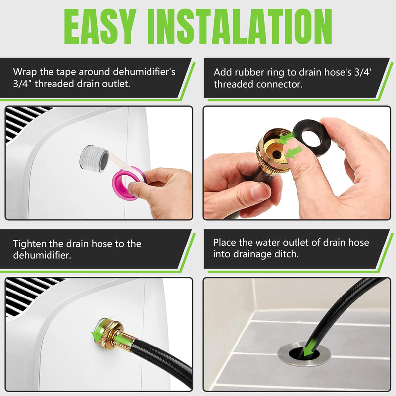 8FT Leakproof Dehumidifier Drain Hose with 3/4" FHT Rustproof Connector 8FT