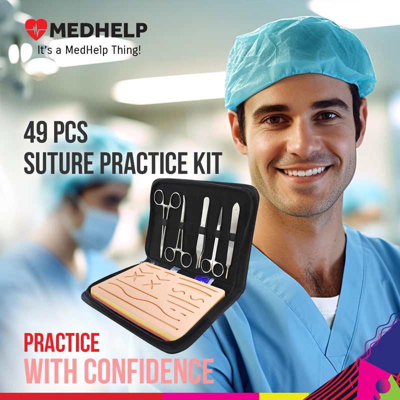 49 PCS Suture Practice Kit, Complete Medical Suture Kit for Surgical Training: Silicone Suture Pad, Sterile Sutures Thread with Needle, Scalpels Surgical, Gift for Medical Students Professional Grade Kit - Black - NewNest Australia