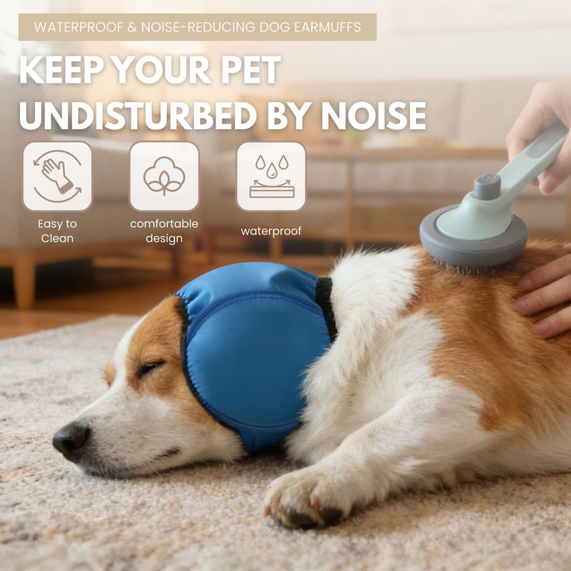 Waterproof Dog Ear Covers for Bathing,Hematoma,Drying,No Shake Ear Wraps for Dogs Ear Muffs Noise Protection Anxiety Relief,Adjustable Dog Calming Hoodie Shower Cap for Grooming(Blue,M) Blue Medium