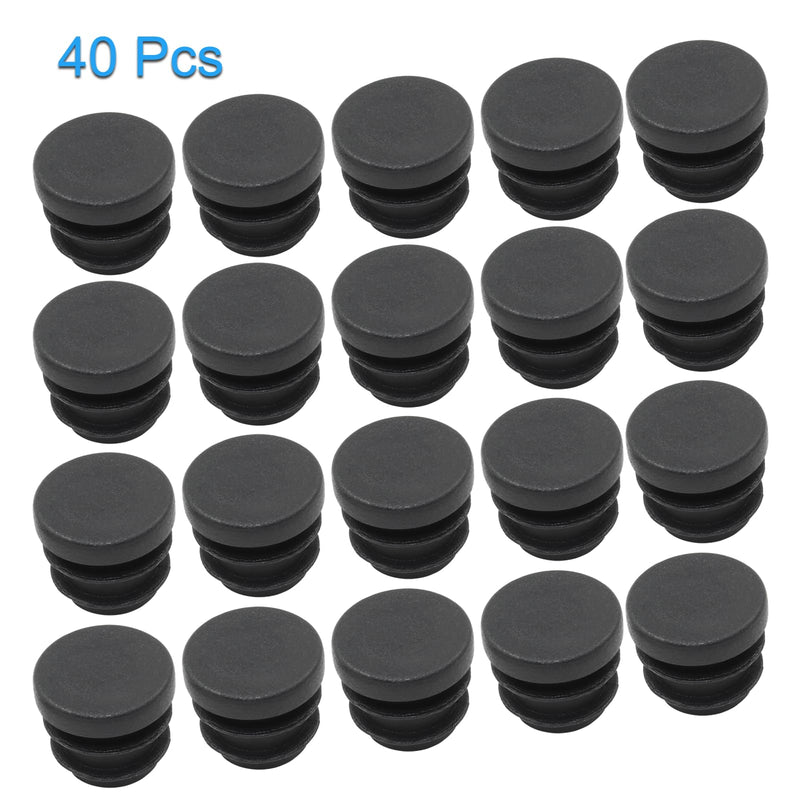 40 Pack 5/8" Round Plastic Plug, Furniture Pipe Tube Cover Insert Tubing End Caps for Round Tubing Post, Pipe Post, Chairs (Black) 40 Pack 5/8 Inch