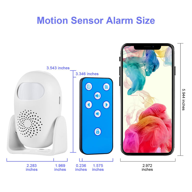 Motion Sensor Alarm with 17 Chimes 3 Alarm Modes 4 Volume Levels Wireless Motion Detector Alarm with Remote 110dB Home Security Alarm (2 Motion Detector, 2 Remote Control) Motion Sensor Alarm-2Pack