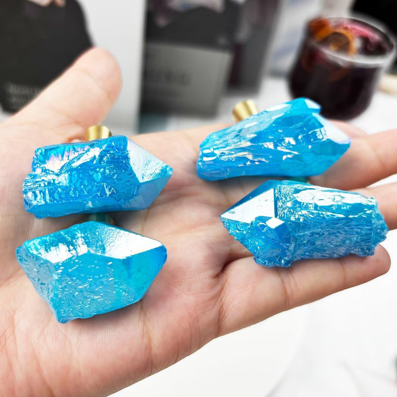 Natural Crystal Stone Cabinet Knobs Decorative Drawer Knobs Handles Gemstone Cupboard Pulls for Home Office Decor Coated Blue 4 Pack