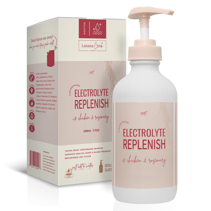 Lanana Creek Farms® Electrolyte Replenish 7.7 oz Glass Bottle with Pump | Vet-Formulated Hydration Booster | Restore Balance and Promote Recovery | Made in the USA 7.7 Ounce