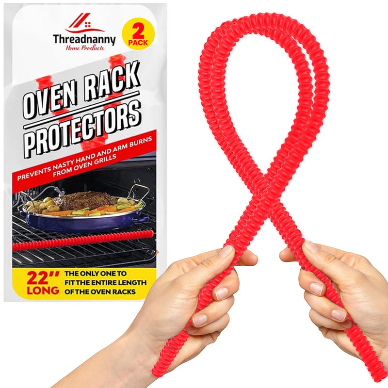 Silicone Oven Rack Shield Guard, Extra Long 22” Red (2 Pack), Full Length Fit on Standard-Sized USA Ranges - Heat Resistant Oven Rack Protectors - Prevents Hand and Arm Burns, Food Grade Cover 22 Inch Full Size Red 2 Pack