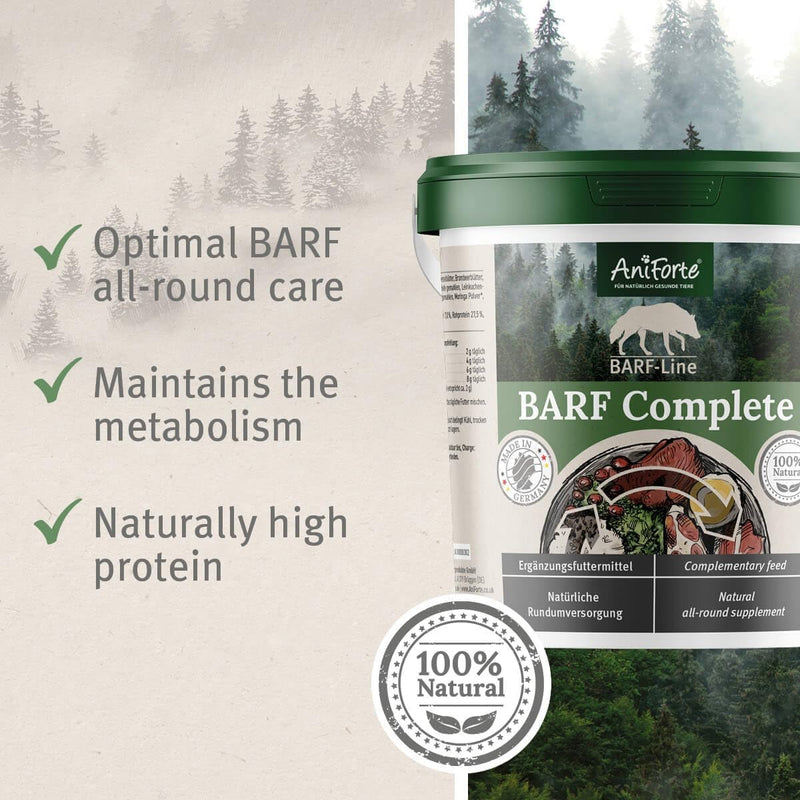 AniForte BARF Complete 1kg for Dogs - 100% Natural Barf Supplement with Minerals, Vitamins & Herbs - Premium Quality, Rich in Calcium & Ideal as Daily All-Round Care for Raw Food Diets