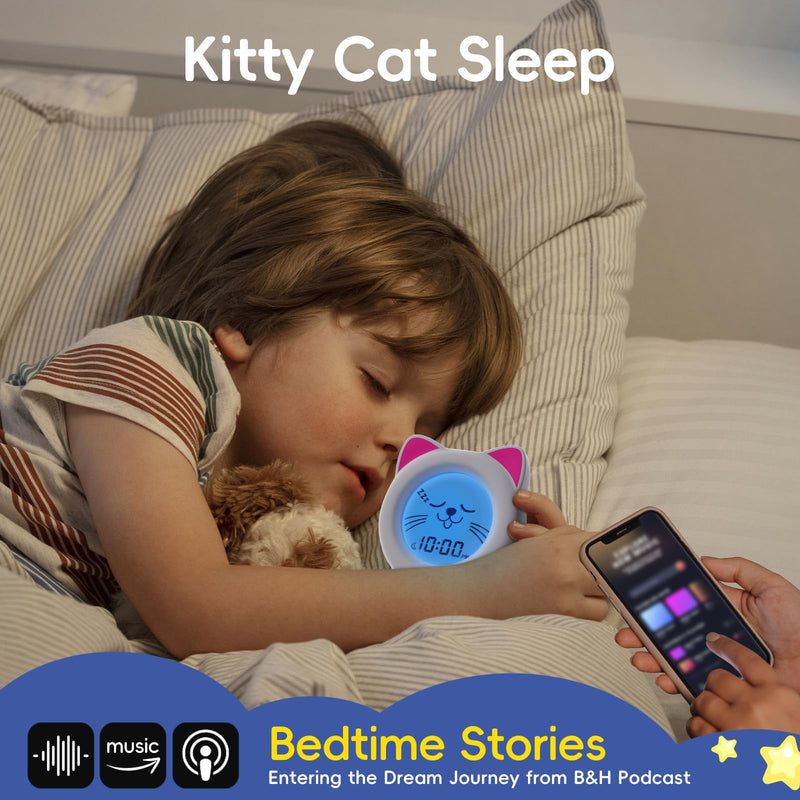 B&H Sleep Trainer Clock for Toddler - Rechargeable Kid Ok to Wake Clock, Cute Cat Girls Alarm Clock, Drop Proof, Night Light, Science-Backed Lighting for Peaceful Sleep and Ready to Rise Mornings White