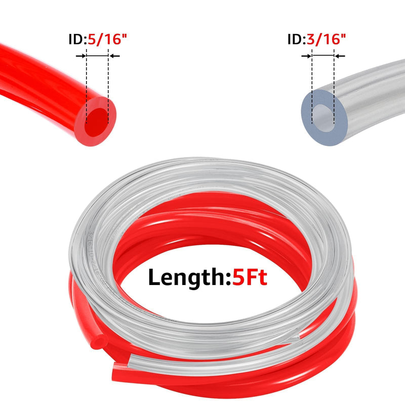 Kegerator CO2 Gas Line Beer Gas Line ID 5/16 Red Gas Line ID 3/16 Beer Line Beer Hose with 8PCS Hose Clamps for Home Brewing