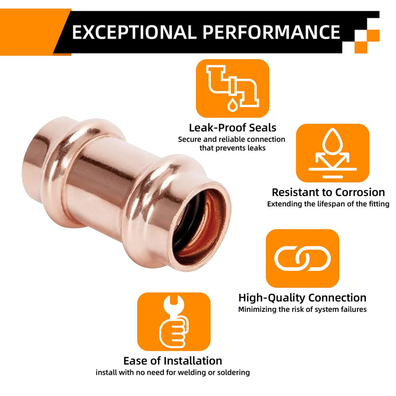 3/4" Copper Press Coupling Fitting for Copper Pipes Repair 10 Pack 3/4"-10Pack