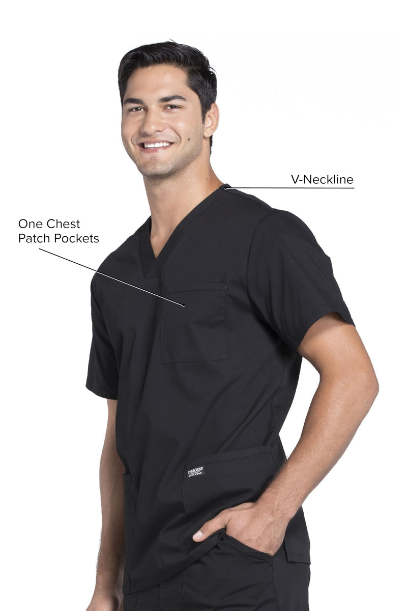 Cherokee Scrubs for Men Workwear Professionals V-Neck Four-Pocket Scrub Top WW695 Large Black