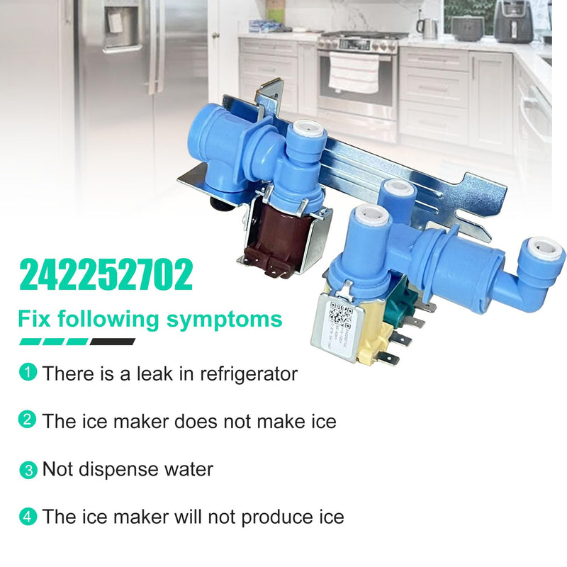 242252702 Refrigerator Water inlet Valve for Frigidaire Kenmore Electrolux Crosley, Fridge Water Valve replacement Parts 240531101 241734301 WV2702 AP5671757 240321801 K-76150, 1 Year Warranty