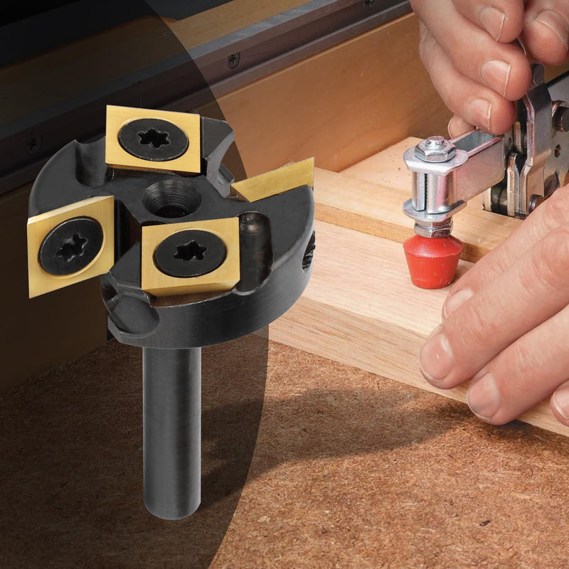 CNC Carbide Insert Surfacing Router Bit 1/4" Shank, 1-1/4"Cutting Diameter, 4-Wing Anti-Vibration Design, Tialn-Coated Replaceable Blades, Woodworking Exclusive Planing Bit