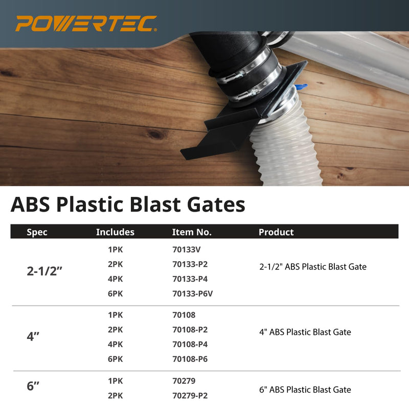 POWERTEC 70133-P2 2-1/2-Inch Blast Gate for for Dust Collector, Dust Collection Fittings, 2 PK 2.5" Blast Gate