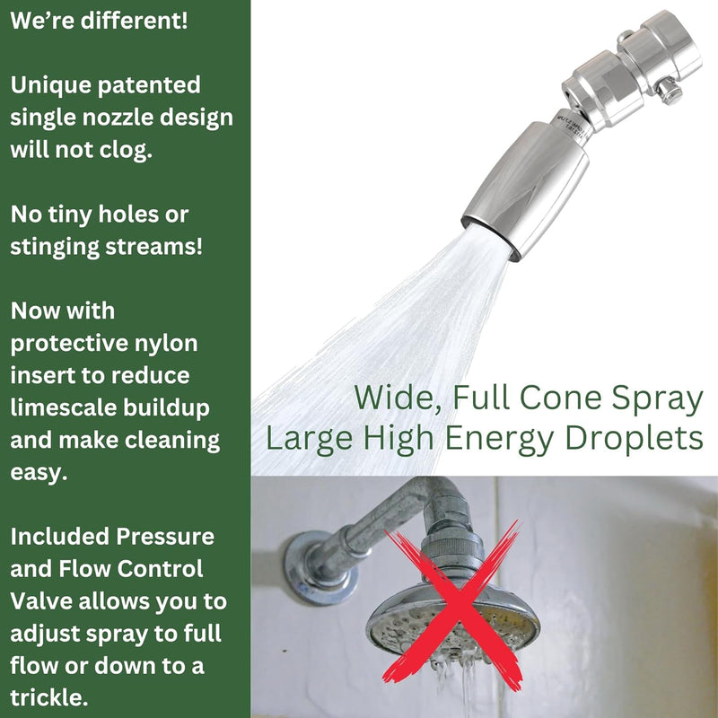 High Sierra® - CLASSIC™ Solid Lead-Free Metal 1.5 GPM Award Winning. Ultra Low Flow Shower Head with Trickle Valve. Patented Nozzle Never Clogs - Brushed Nickel Finish