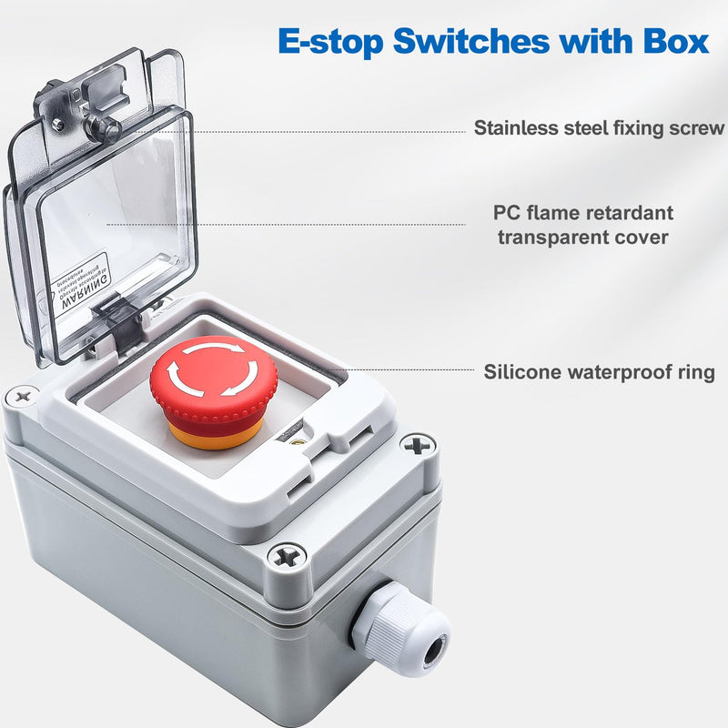 mxuteuk 1NC 1NO E-Stop Switches with Box Red Mushroom Emergency E-Stop Push Button Switch AC 660V 10A Switch Station Box G076 1NC 1NO-BOX(IP67)
