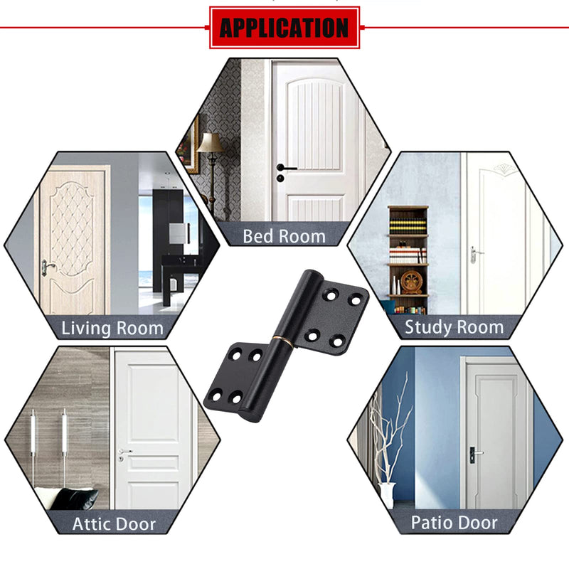 6 Pcs 4 Inch Lift Off Hinges Flag Hinges Black Door Hinge Removable Hinges 3 left + 3 right