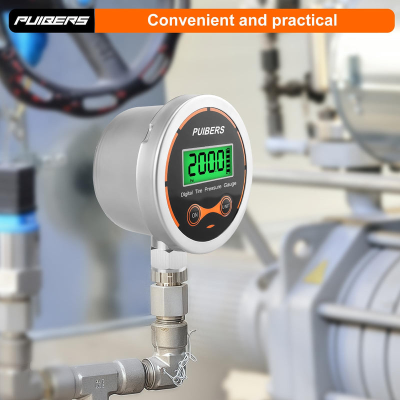 Digital Oil Pressure Gauge 1/4 NPT 200 PSI，Media Oil, Air or Water Pressure Gauge 304 Stainless ±0.25% Accuracy,Suitable for Home Water Pipe, HVAC,Air Pressure Measuring