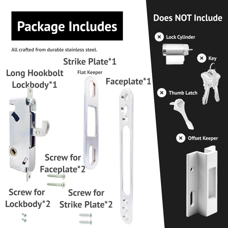 elox Stainless Steel Sliding Patio Door Lock with 45 Degree Keyway, Adjustable Bolt Projection, Suitable for Glass Door, Narrow Stile Aluminum and Wooden Door (22mm Backset) Longer Hook
