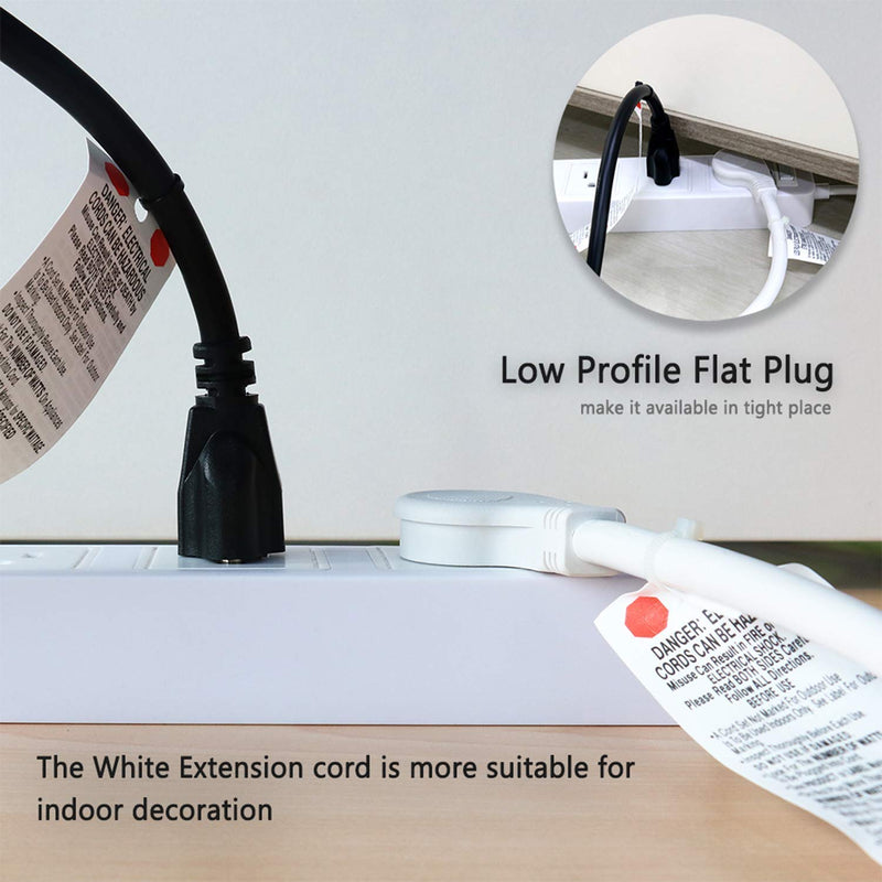 FIRMERST 10 Feet 1875W Extension Cord Heavy Duty Low Profile White 15A 1