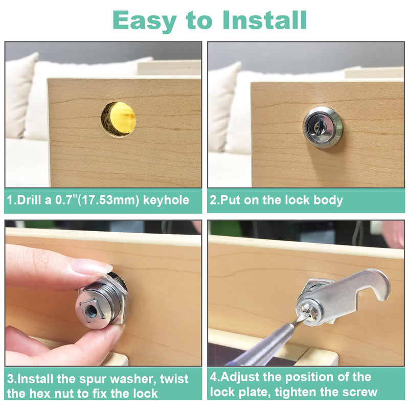 6 Pcs Cabinet Locks with Key, 1-1/2'' Cam Lock Keyed Alike Fit 1-3/8'' Max Panel, Mailbox Lock with Keys Secure Drawer RV Storage Locks, Zinc Alloy 1-1/2 Inch 6 Pcs Silver