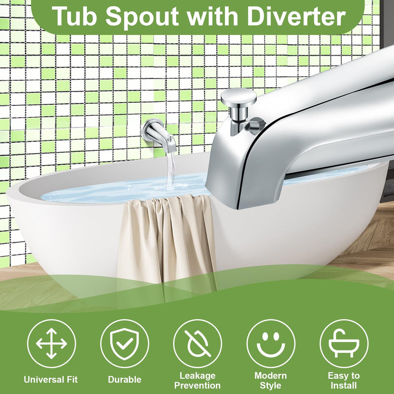 Enhon Tub Spout with Diverter, Universal Fits 1/2'' Copper Pipe, 1/2'' IPS and 3/4'' IPS, Bathroom Bathtub Tub Faucet Replacement with Adapters (Chrome) Chrome