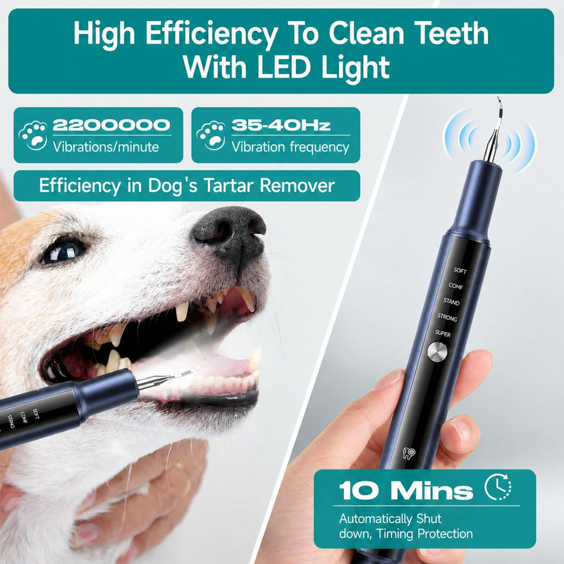 Dog Teeth Cleaning Kit with LED Light 5 Adjustable Modes Electric Pet Tartar Plaque Remover Tooth Cleaner for Dogs and Cats Home Dental Care Blue