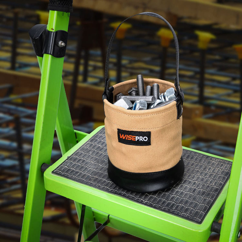 Canvas Mini Tool Bucket, 6 Inch Mini Tool Bag with Leather Reinforced,Organizers Bucket for Jobsite Carrying Nails,Bolts and Heavy Small Supplies Yellow