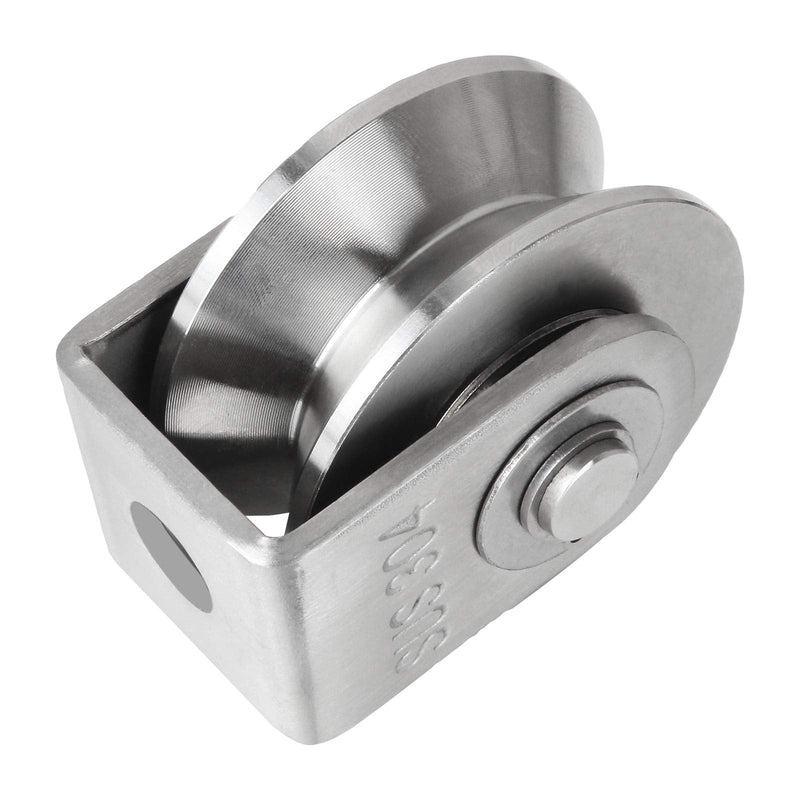 2PCS V Type Pulley Roller 304 Stainless Steel Pulley Block Duplex Bearing Super Silent Heavy Duty Grooved Wheel, Loading 500lb for Material Handling and Moving, Gym Wire Rope Rail Sliding Gate