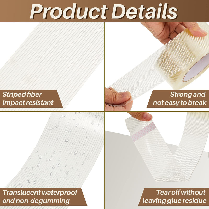 Amylove 12 Rolls Filament Strapping Tape 5.7 Mil Fiberglass Tape Filament Tape Transparent Reinforced Packing Tape Fiber Tape for Packaging Sealing Binding Fixing Supplies (2 Inch x 55 Yard) 2 Inch x 55 Yard