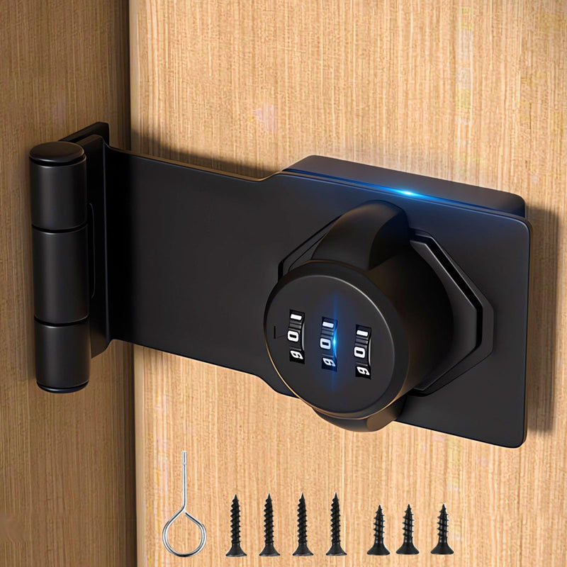 90 Degree Barn Door Lock and Latch - Right Angle Sliding Closet Lock - Keyless Cabinet Door Lock for Fences and Sheds Black 2 Pack