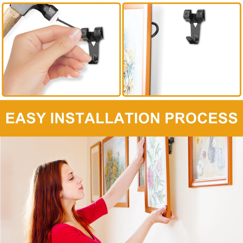 KURUI Picture Hangers, 385Pcs Picture Hanging Kit with Heavy Duty Picture Hanging Hooks, Sawtooth, Hardware Nails and Picture Hanging Tool, Wall Hangers for Frame, Painting, Art, Photo (Black) Black