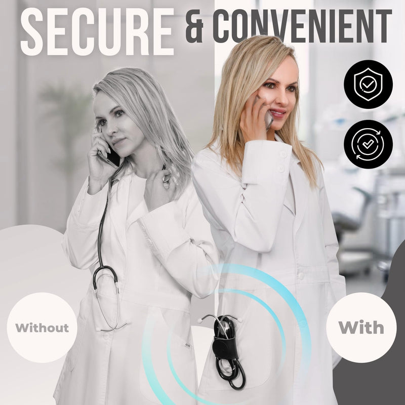 Stethoscope Holder Hip Clip, Stethoscope Accessories, Holster for Scrubs, White Coats, Belts - Essential for Doctors, Nurses, EMTs, Medical Students, Black