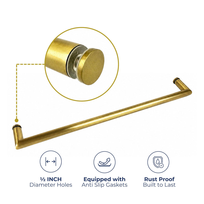 18-Inch Center-to-Center Satin Brass Shower Door Towel Bar